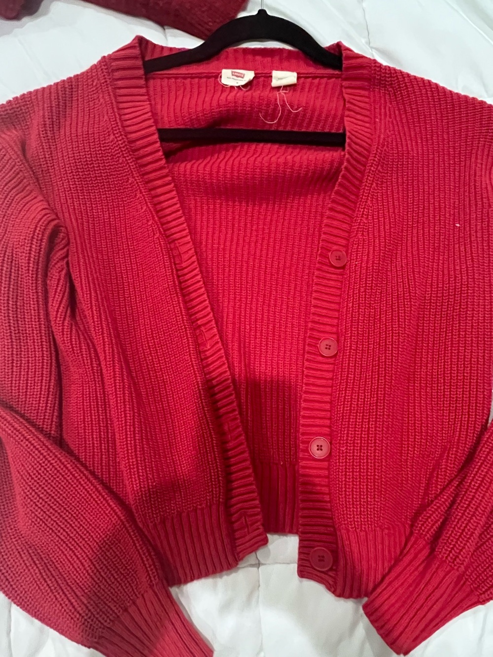 Levi's Red Button-Front V-Neck Women's Cardigan sweater medium M - Picture 5 of 7